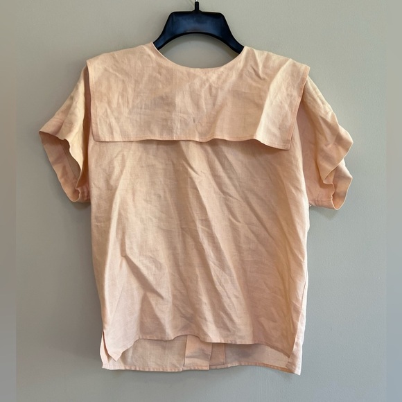 Saks Fifth Avenue Vintage 100% Linen Button-Up Short Sleeved Peach Blouse, 8 - Picture 2 of 5
